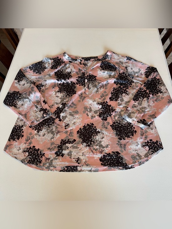 Talbots Tops - Talbots Plus Pink Floral Satin Button-Notch Long Sleeve Blouse Career